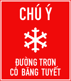 Biển chú ý đường trơn có băng tuyết
